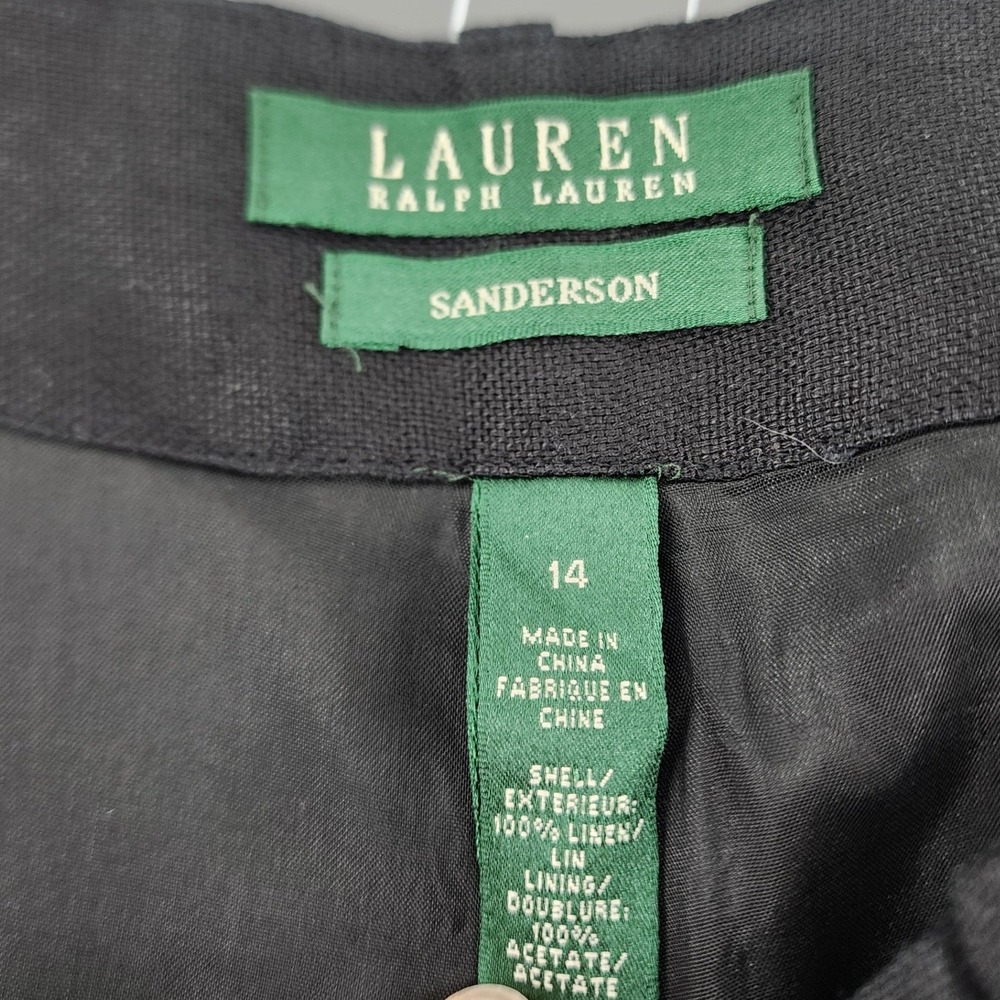 Lauren Ralph Lauren 14 Black Linen Sanderson Pants Straight Leg Career Workwear - Picture 5 of 10